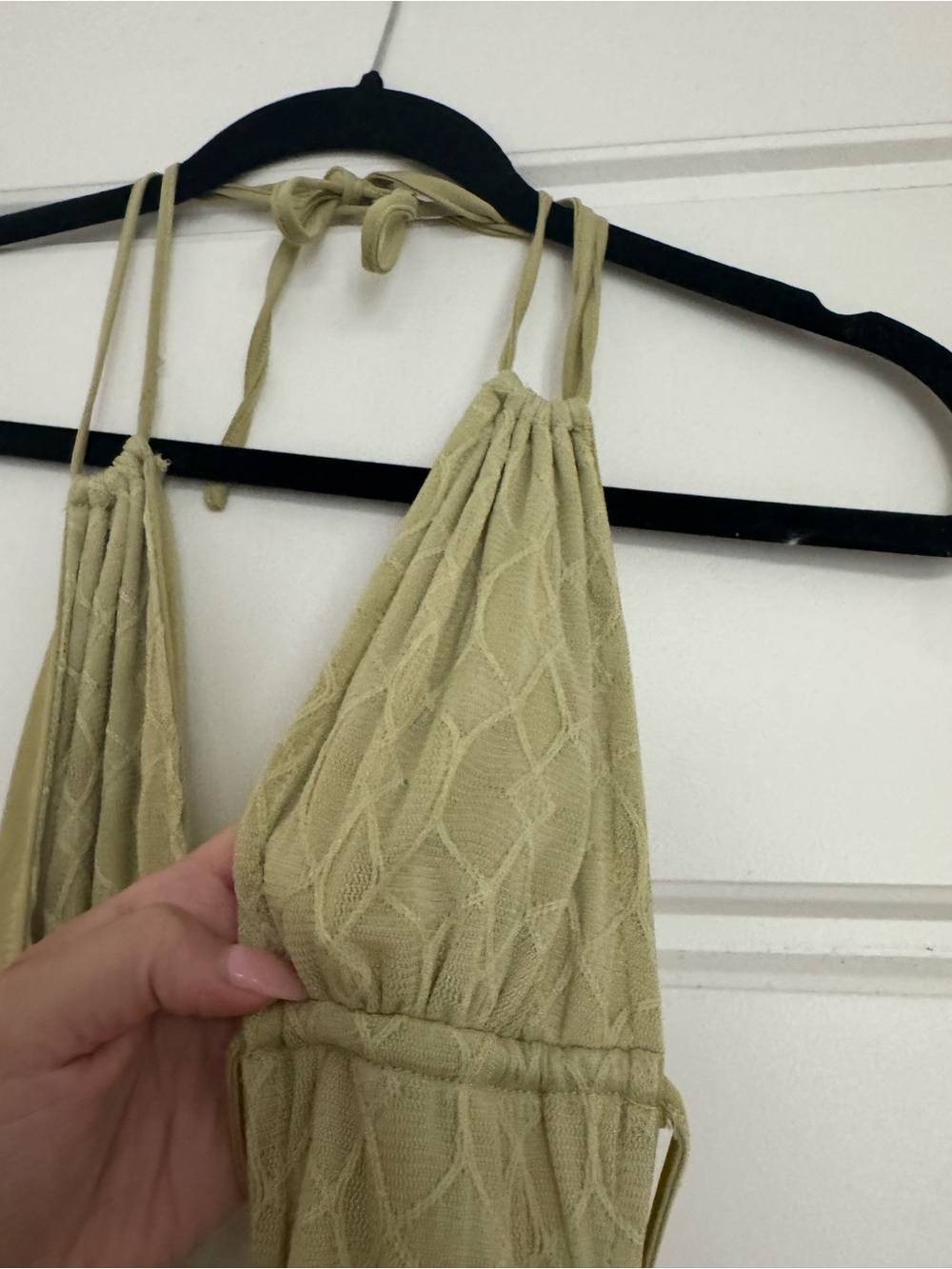 Ruffled Halter Mini Dress in Light Olive Green - Picture 4 of 6